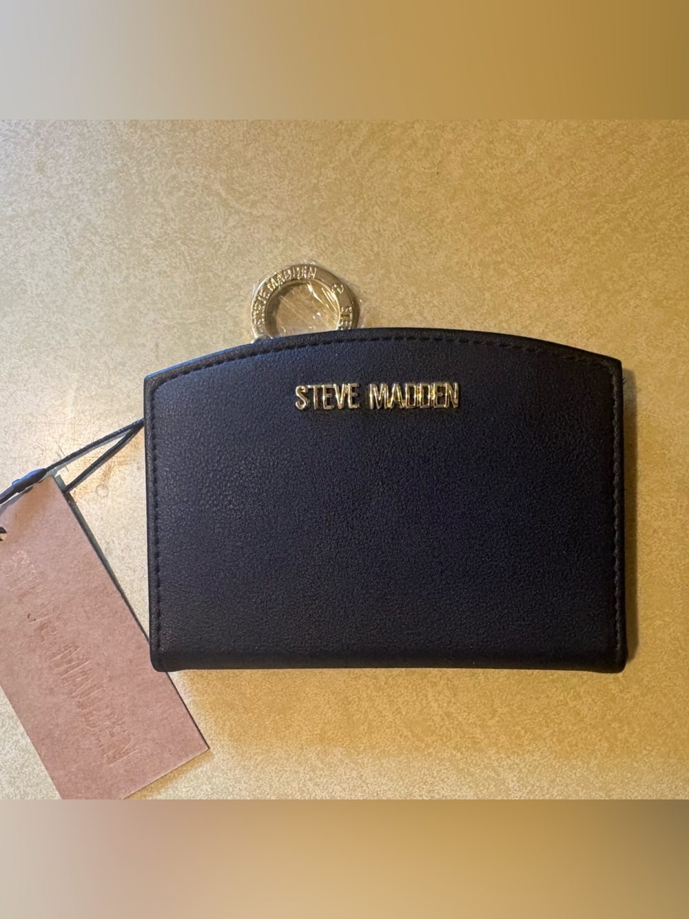 Steve Madden Black Leather Card & Wallet with Gold Logo